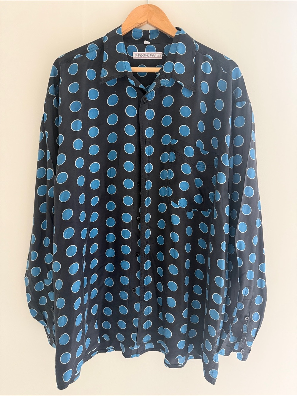 Navy silk Shirt with Blue Polka Dots